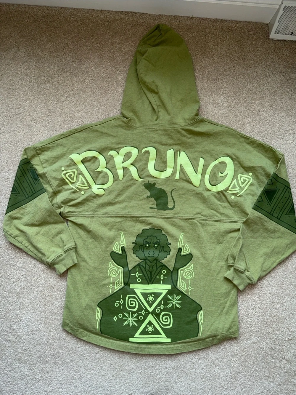 Disney Spirit Jersey Hoodie Adult Green Encanto Bruno Glow In The Dark, Small